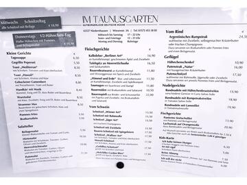 Speisekarte Taunusgarten - Stand 01102025